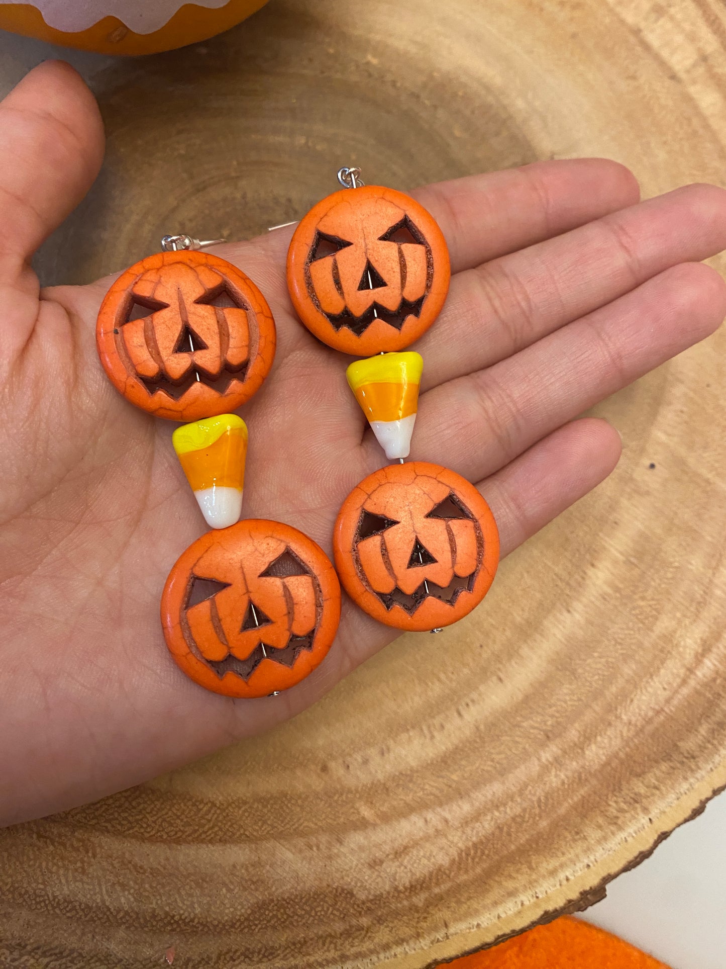 Pumpkin candy corn earrings