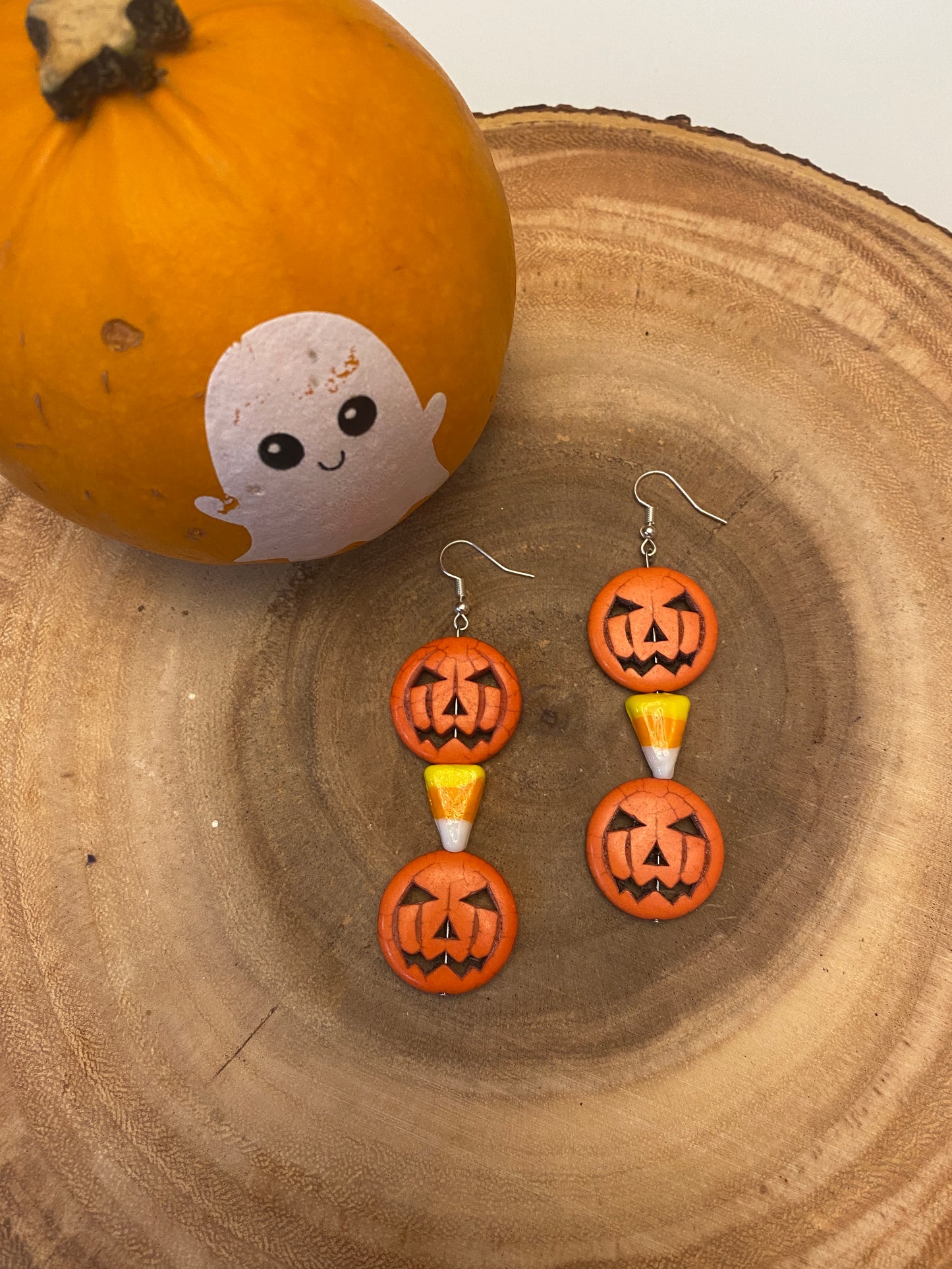 Pumpkin candy corn earrings