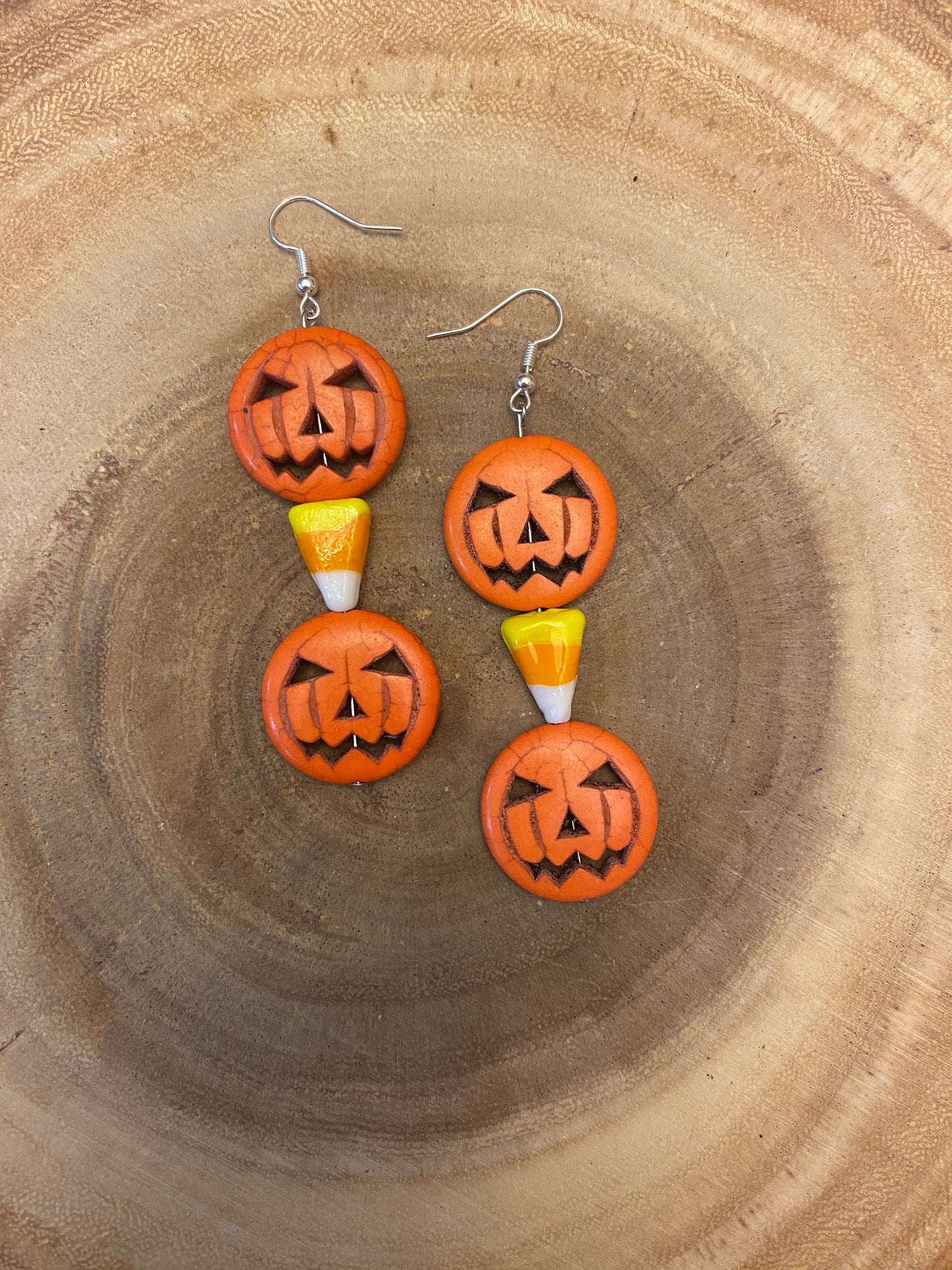 Pumpkin candy corn earrings