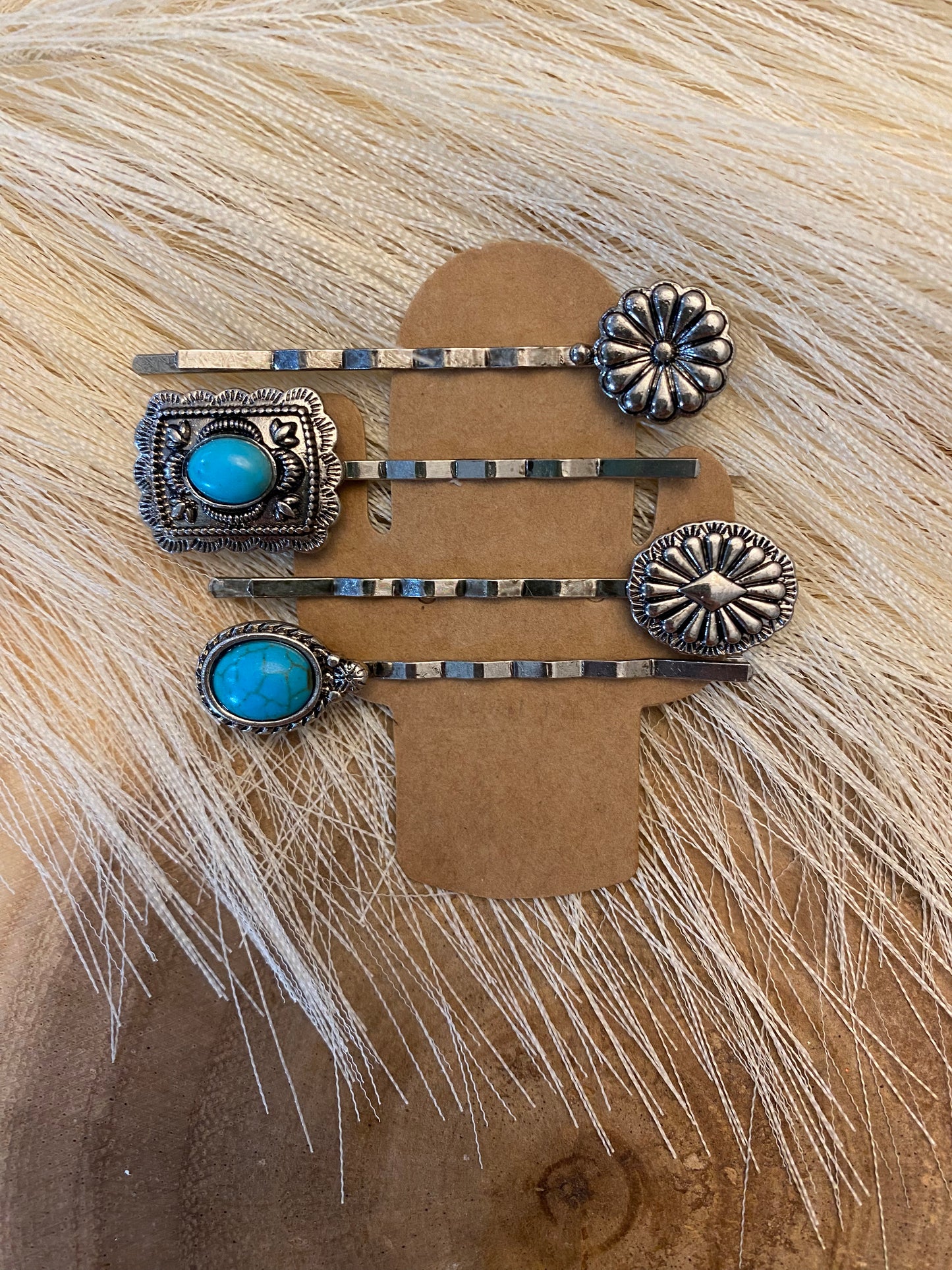 Silver and turquoise hair pins