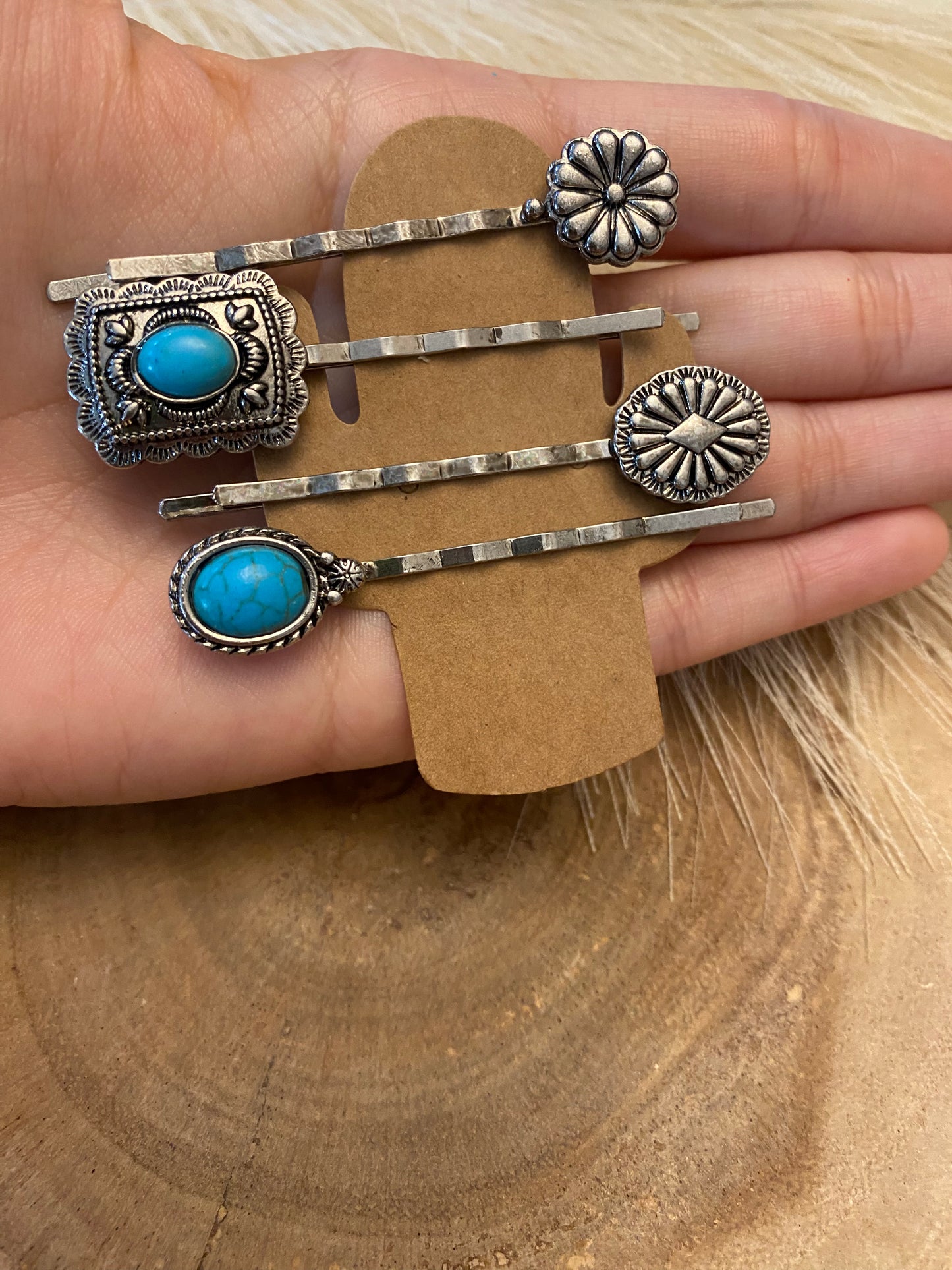 Silver and turquoise hair pins