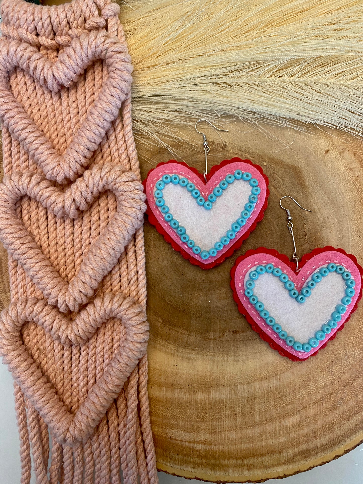 Felt heart turquoise earrings