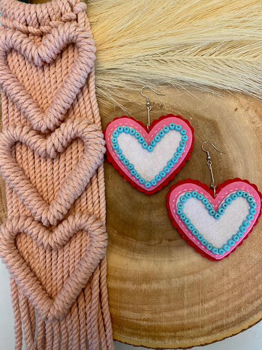 Felt heart turquoise earrings