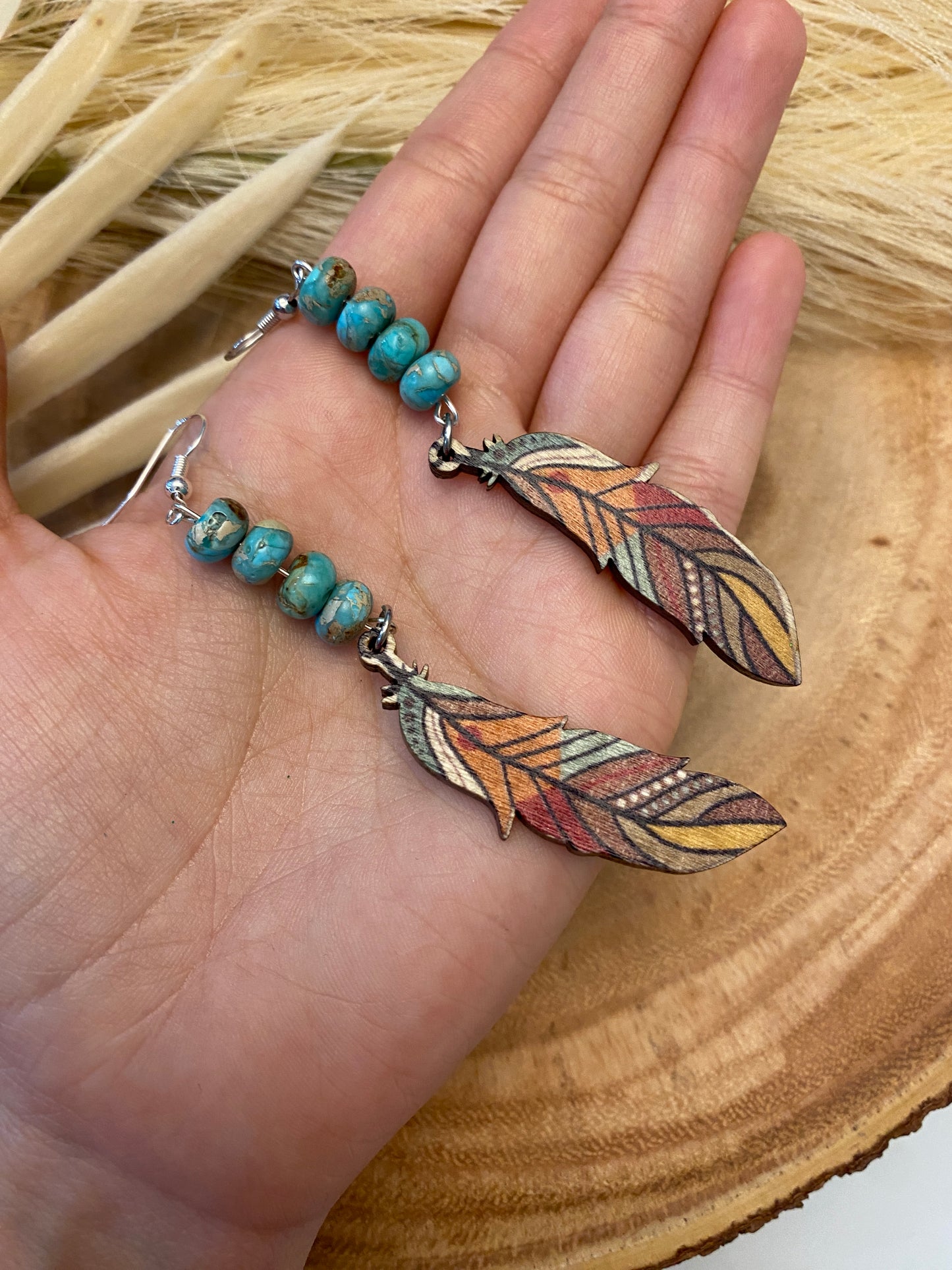 Feather turquoise earrings