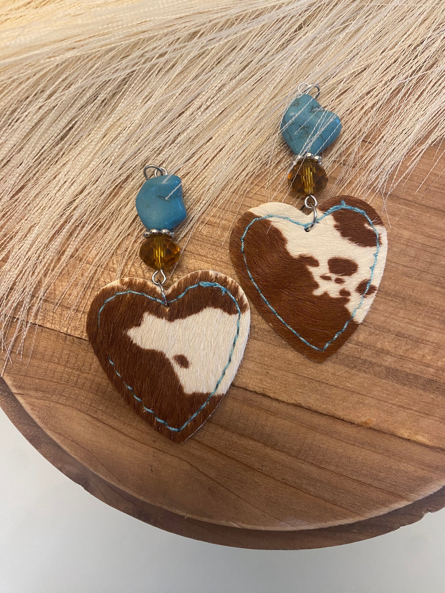 Heart cowhide earrings