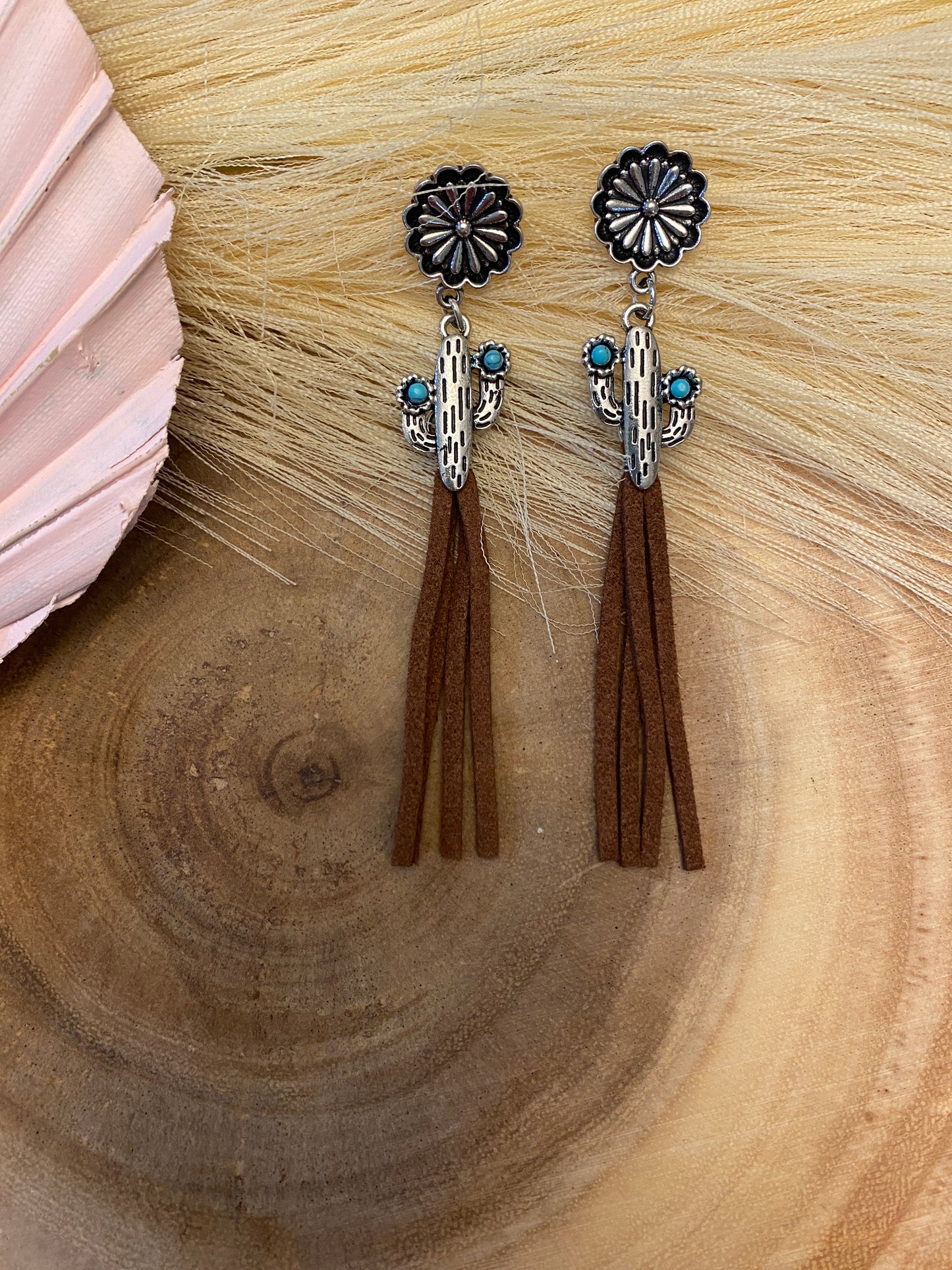 Boho cactus fringe earrings