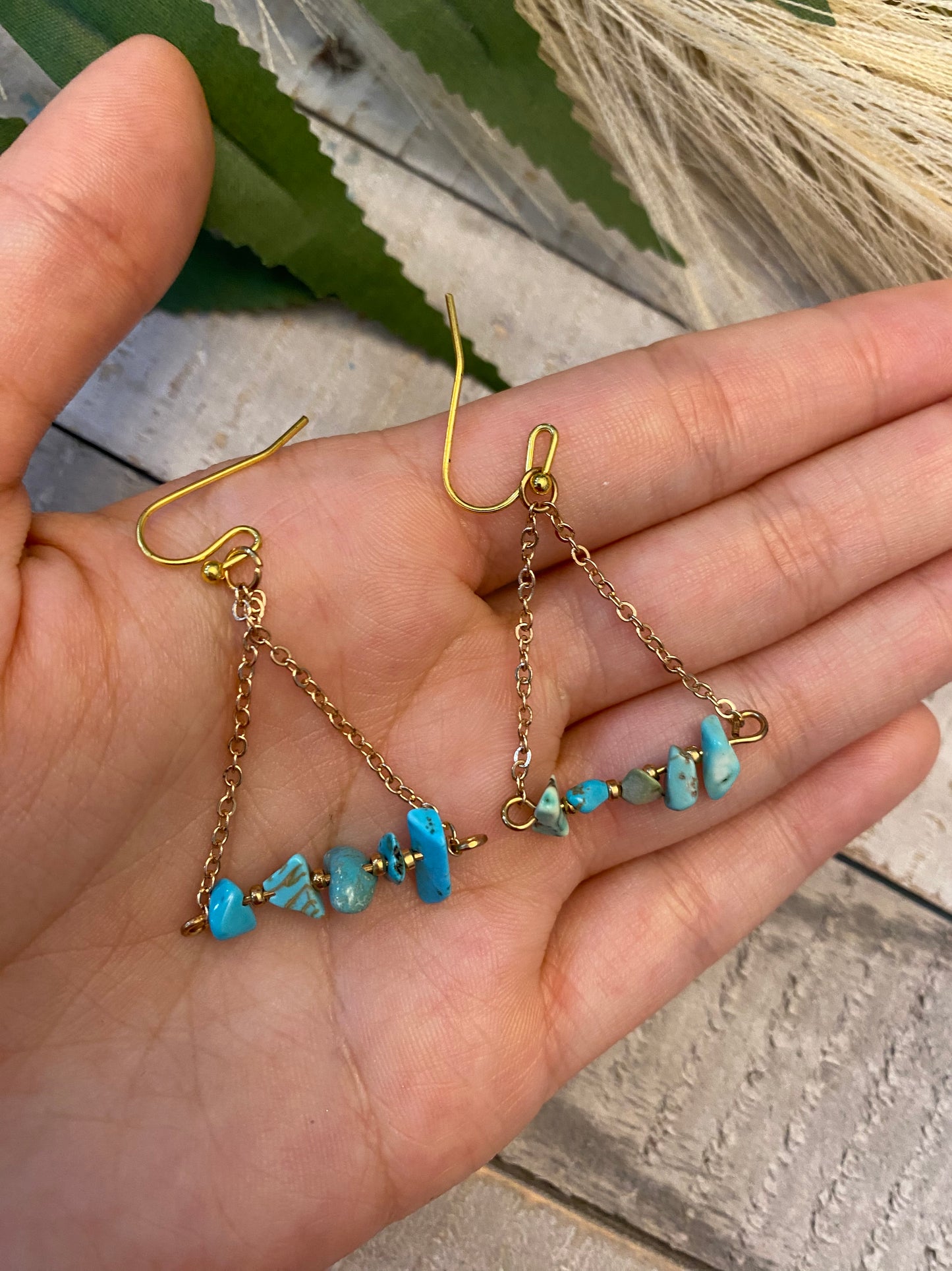 Dainty gold triangle turquoise earrings