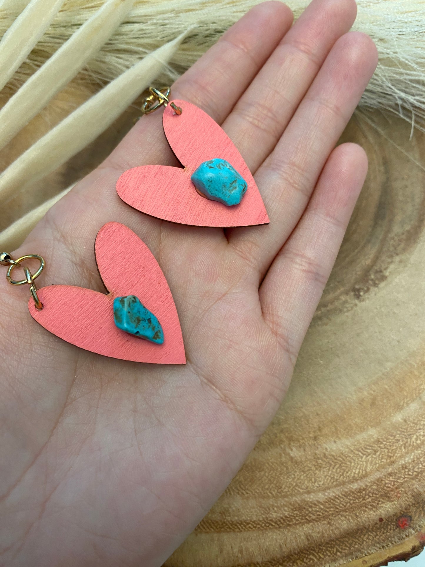 Mini pink turquoise heart earrings