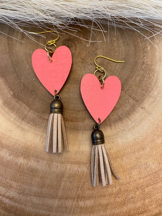 Pink wooden heart dangles