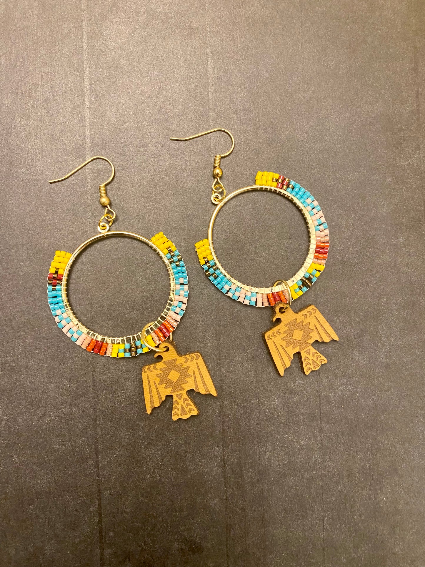 Multi color bead thunderbird earrings