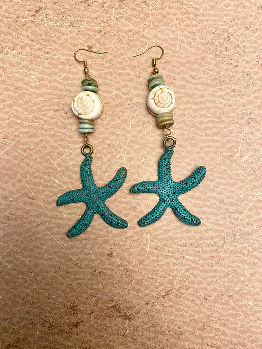 Long starfish earrings with shells