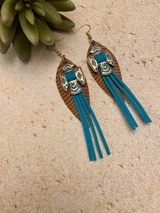 Brown Feather thunderbird earrings