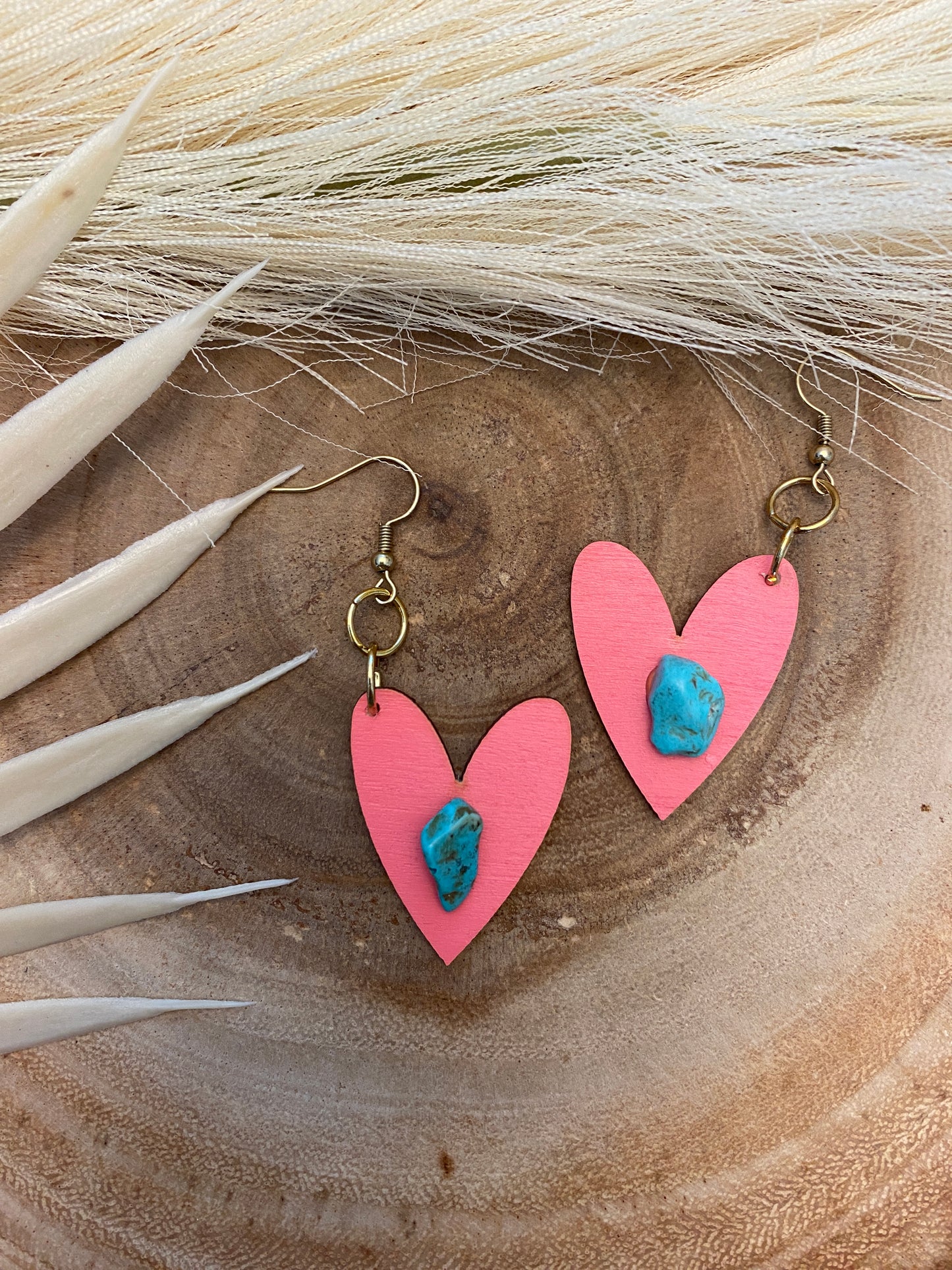 Mini pink turquoise heart earrings