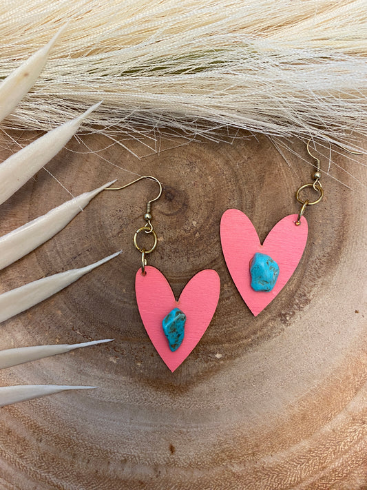 Mini pink turquoise heart earrings