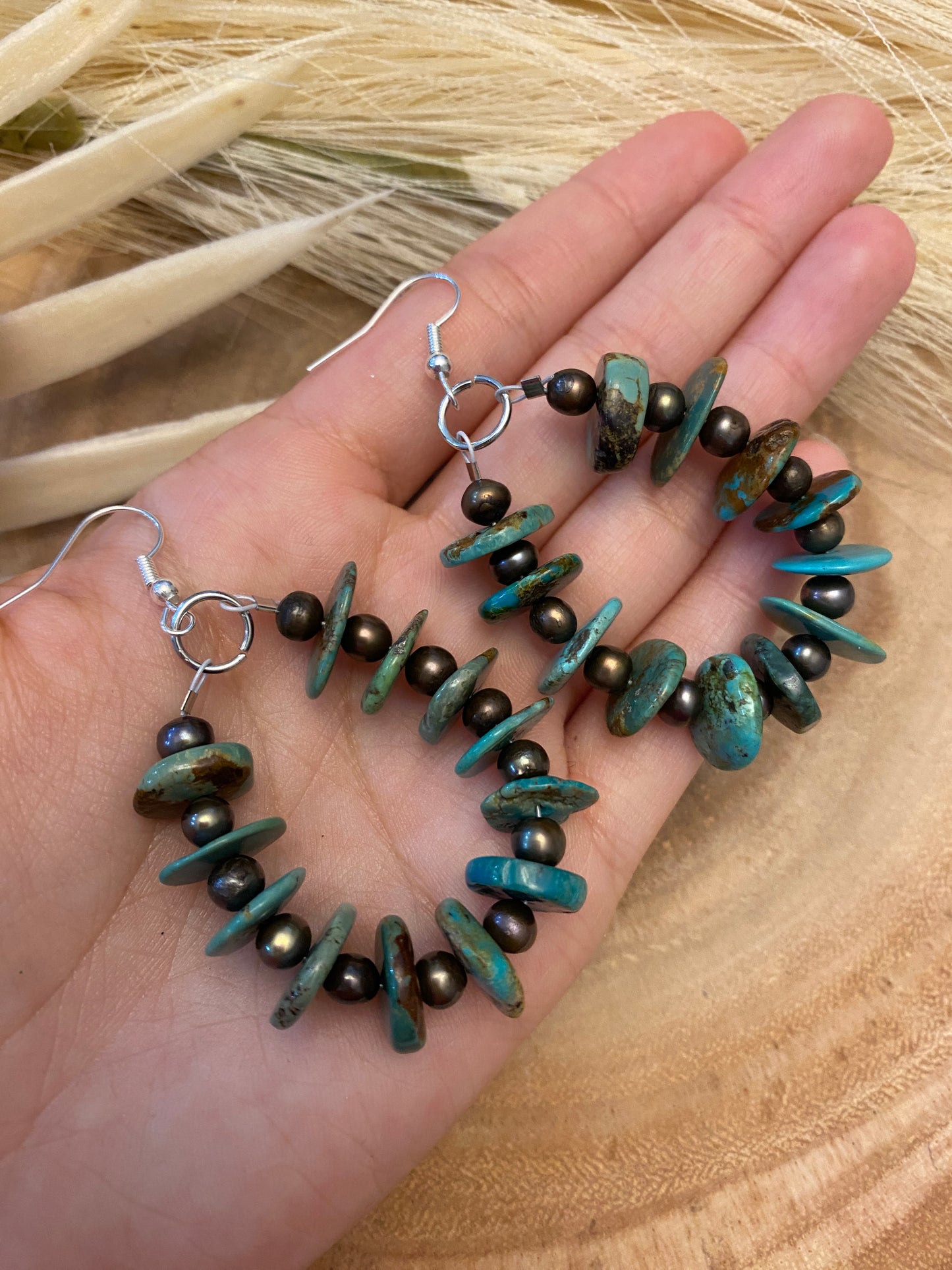 Navajo pearl and genuine turquoise earrings