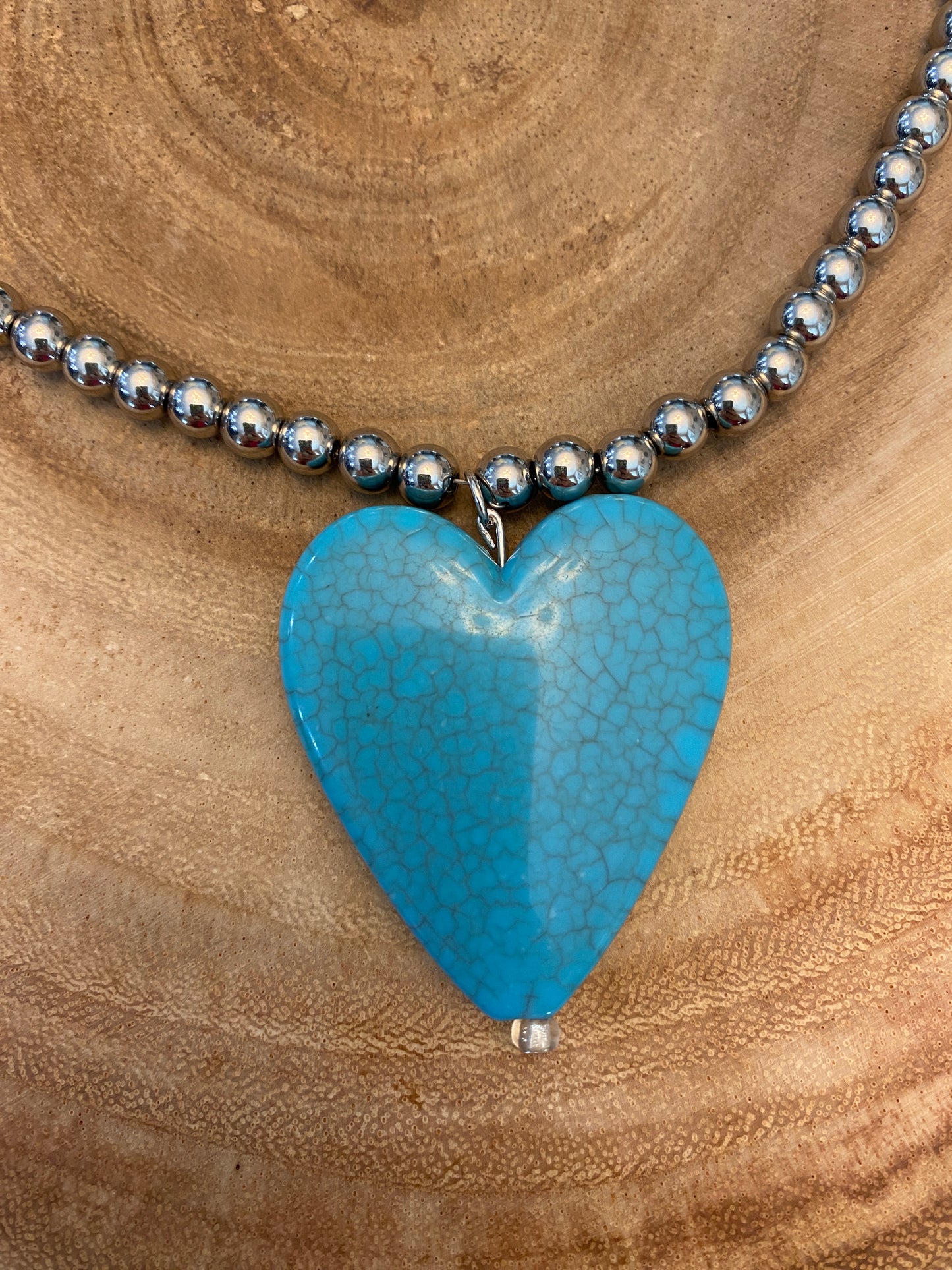 Heart silver beaded necklace