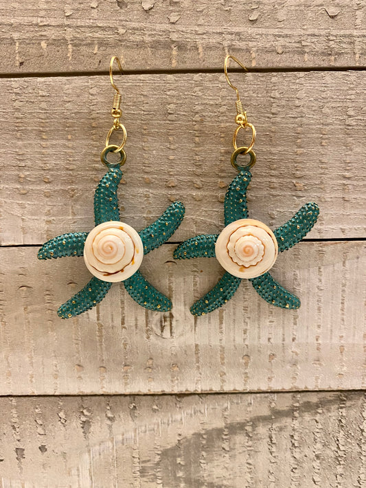 Turquoise starfish shell earrings