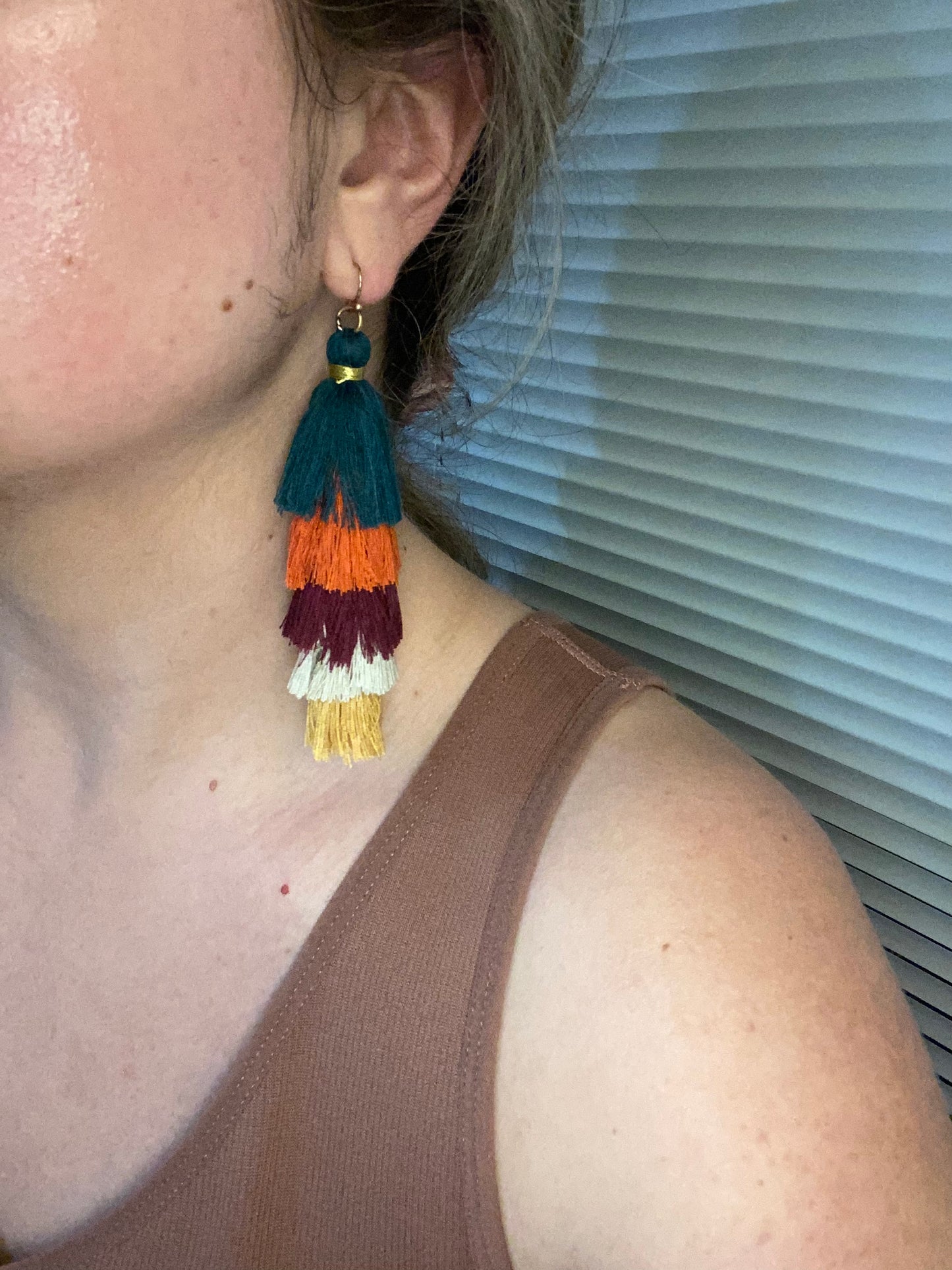 Multi color fringe earrings