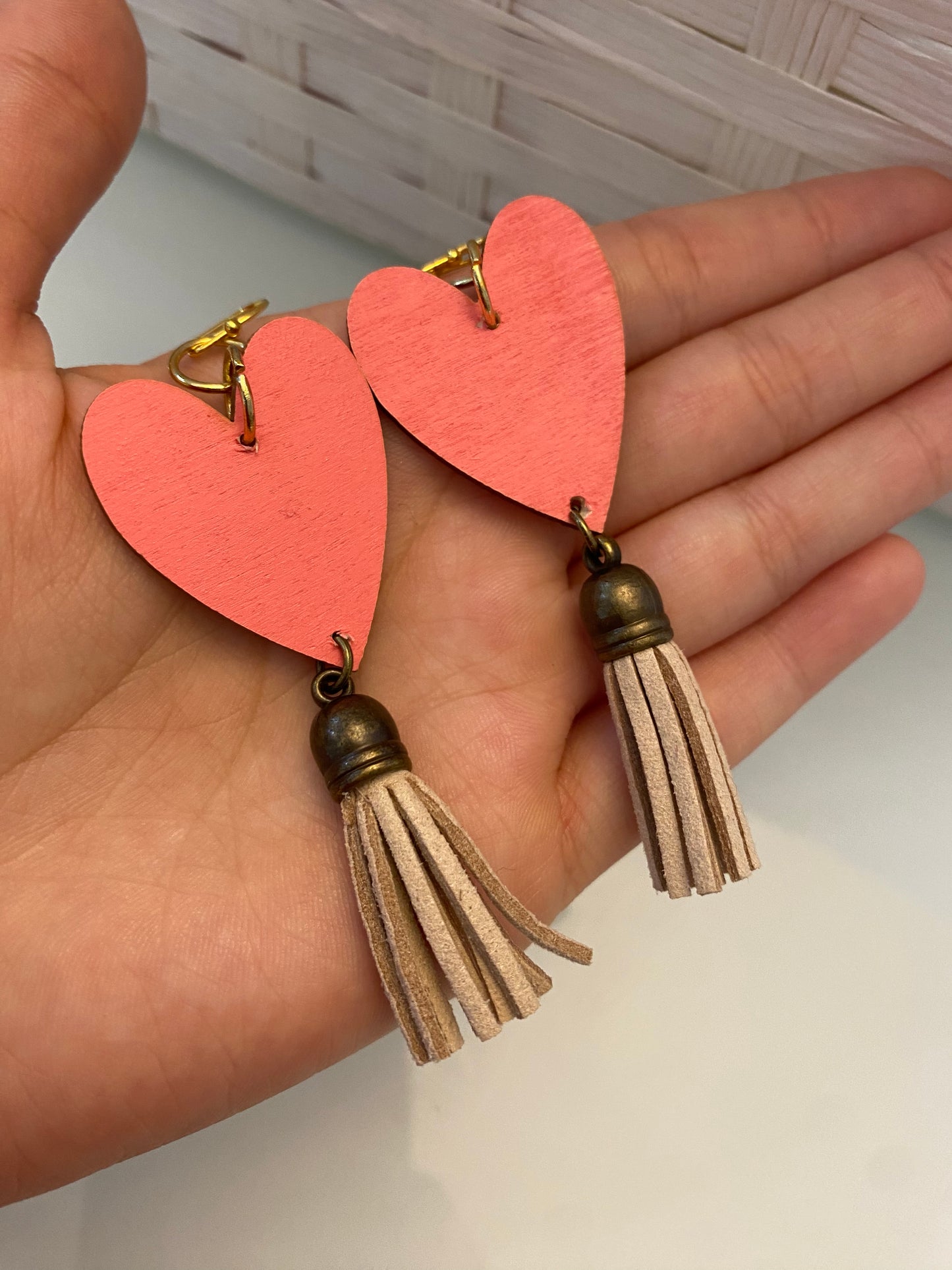 Pink wooden heart dangles