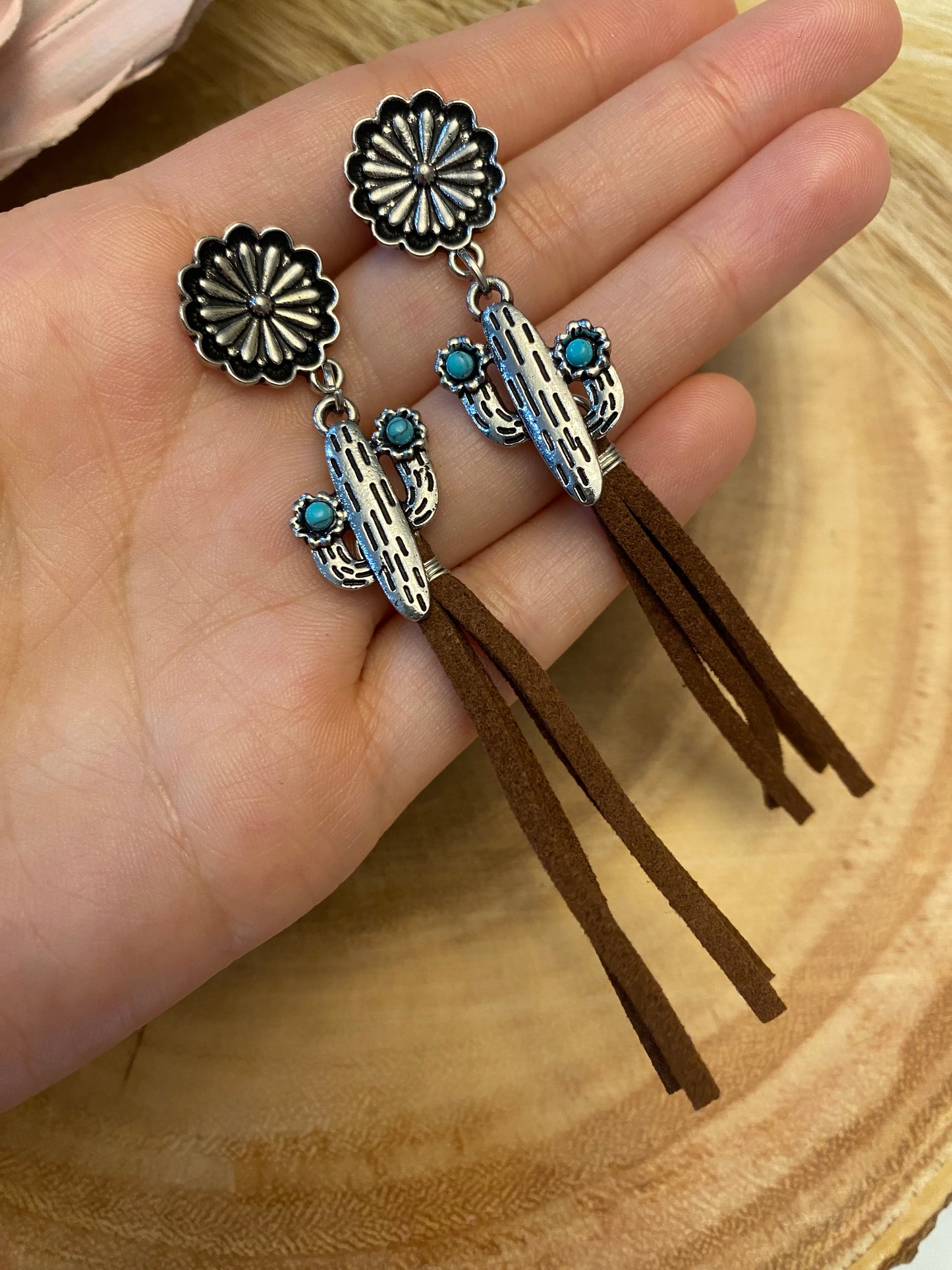 Boho cactus fringe earrings