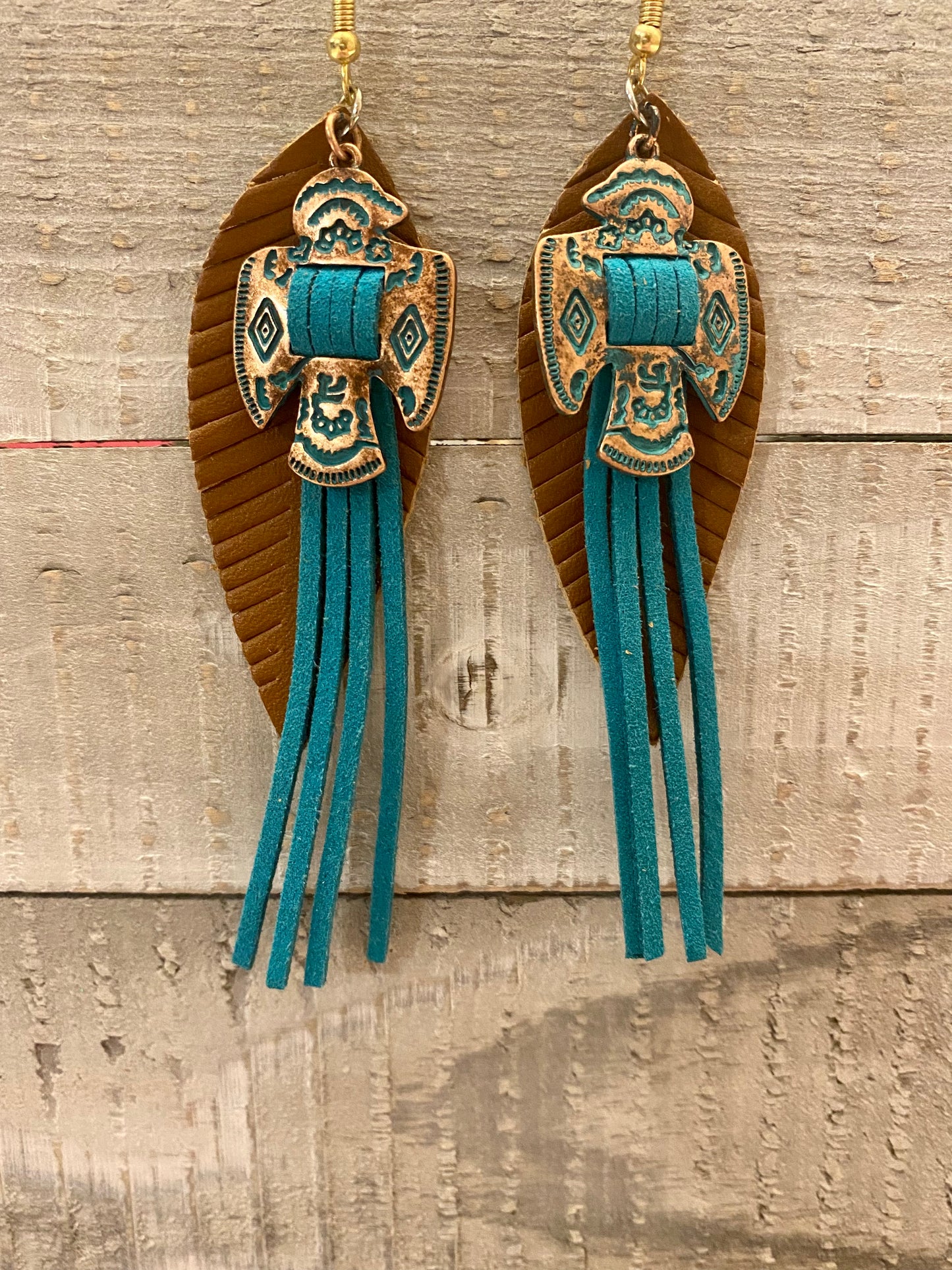 Brown Feather thunderbird earrings