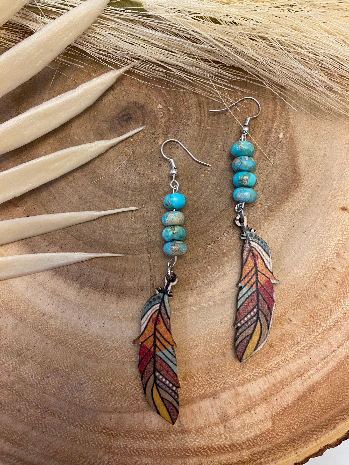 Feather turquoise earrings