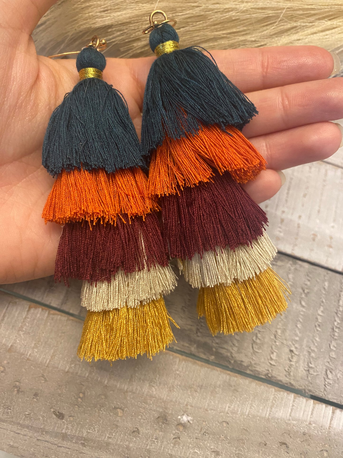 Multi color fringe earrings