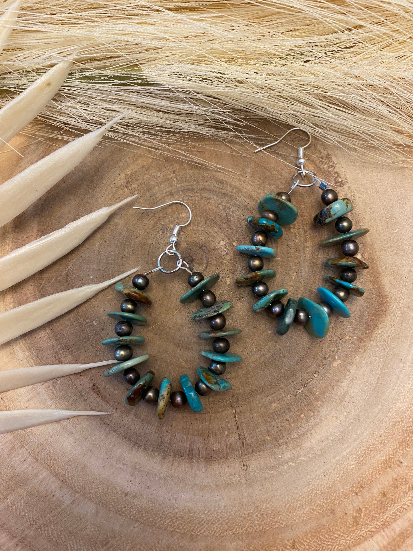 Navajo pearl and genuine turquoise earrings