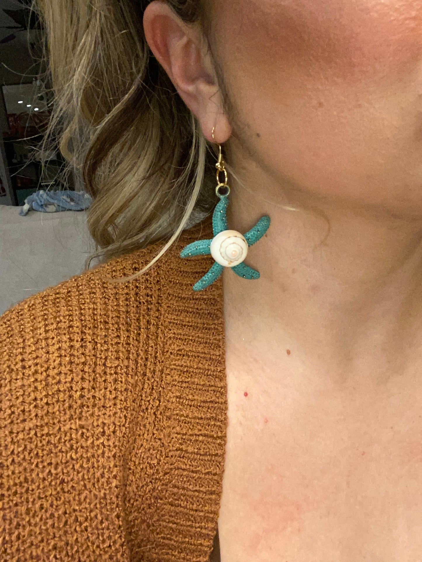 Turquoise starfish shell earrings