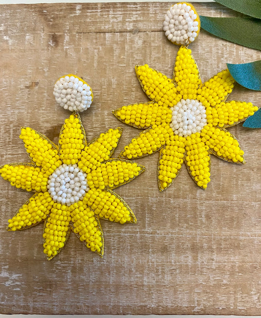 Beaded sunflower earrings