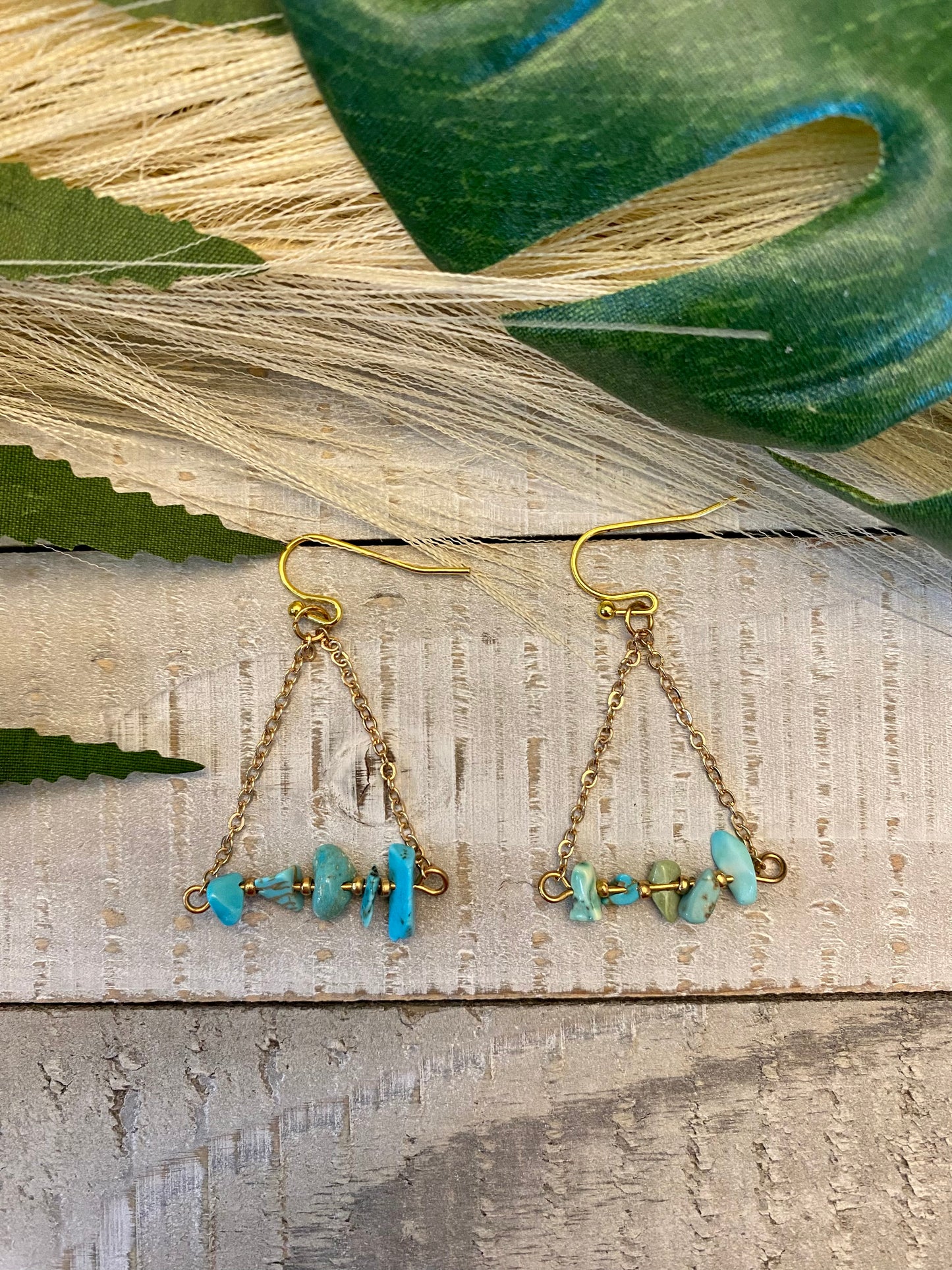 Dainty gold triangle turquoise earrings