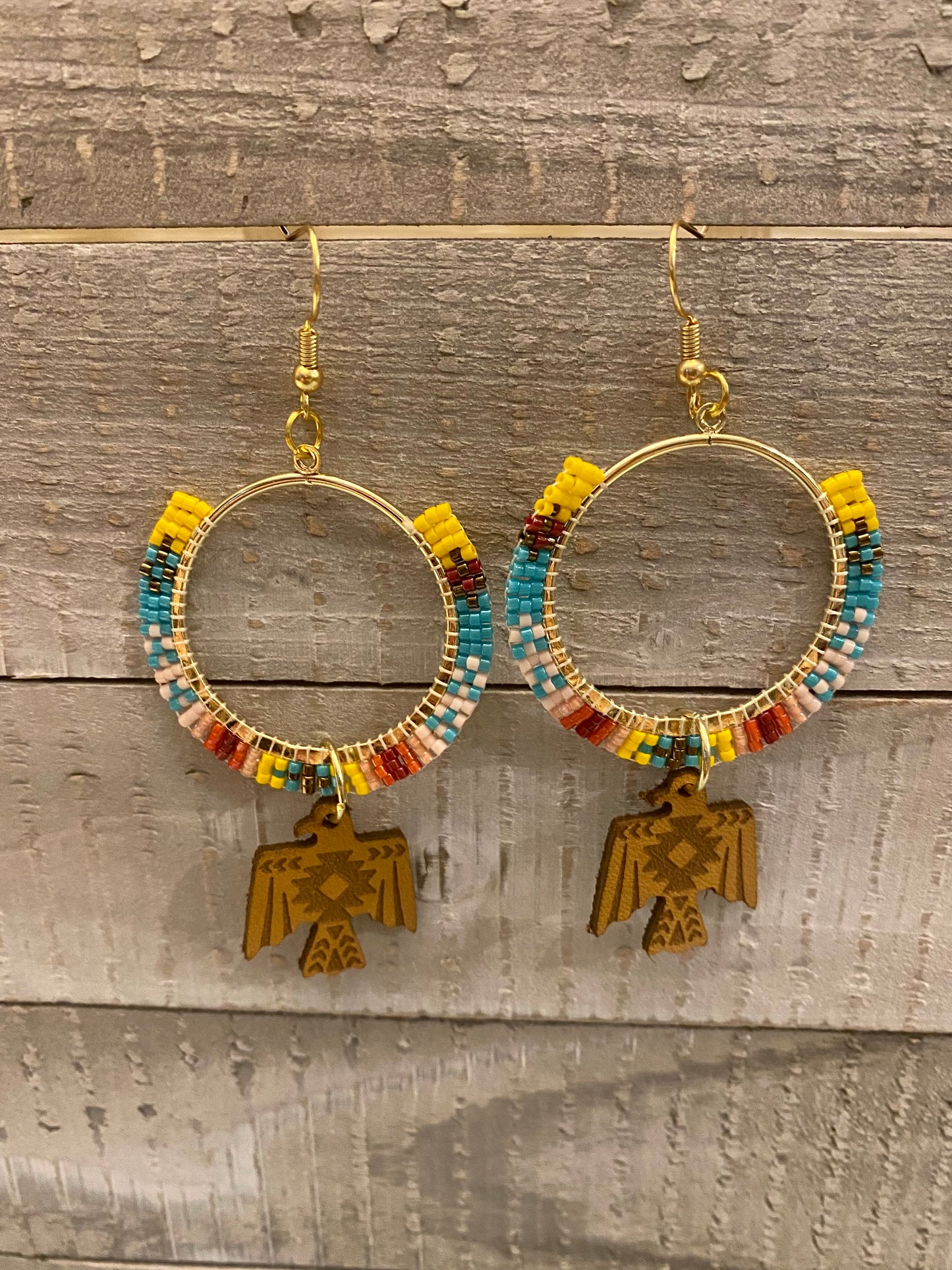 Multi color bead thunderbird earrings