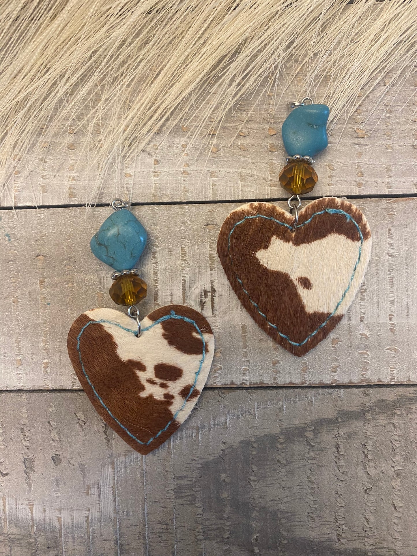 Heart cowhide earrings