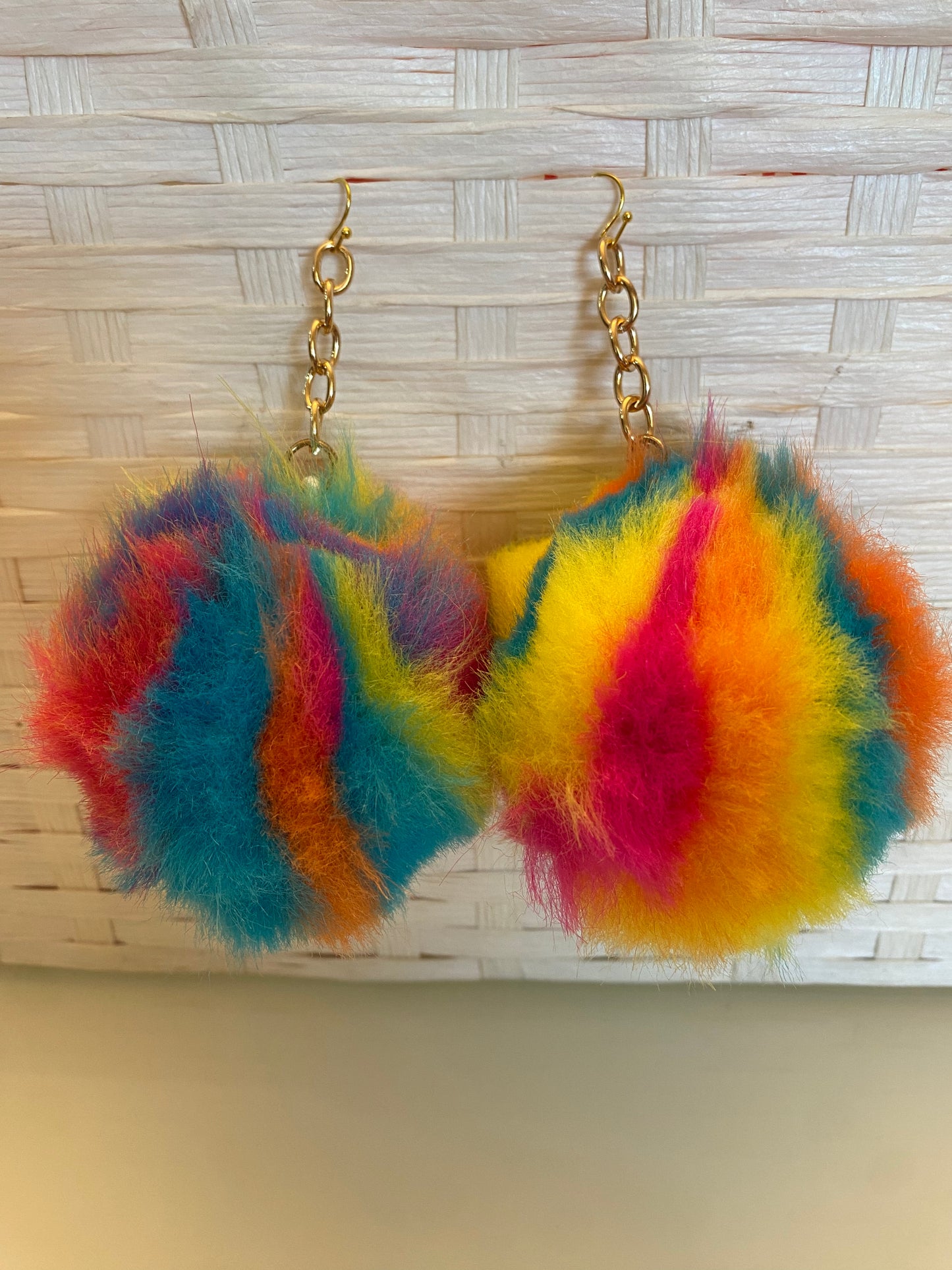 Multi color pom pom earrings