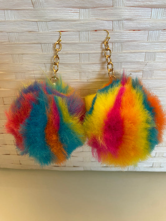 Multi color pom pom earrings