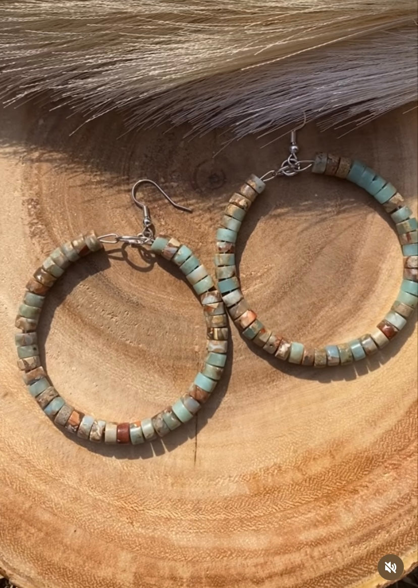 Green turquoise beaded earrings