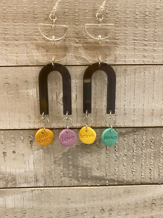 black affirmation rainbow earrings